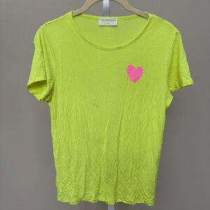 Stripe & stare Lime Green T-Shirt with Pink Heart size S